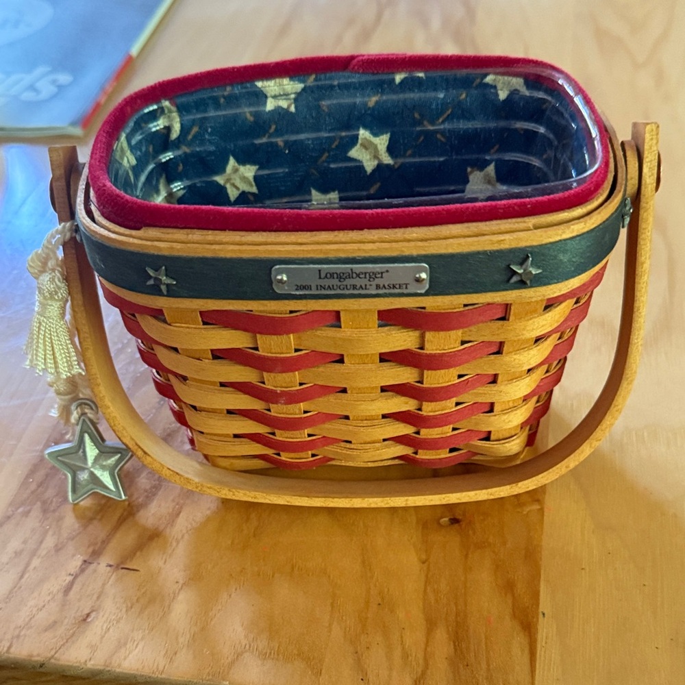Longaberger Red and Yellow Basket with Star Liner 2001